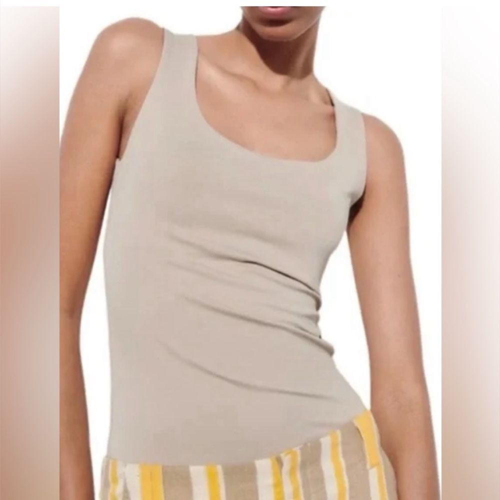 Zara Women's Size Medium Beige Nude Wide Strap Tank Top Half Double Layer